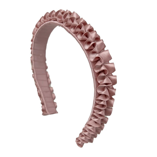 WE LOVE YOU CONNIE LUXURY FOUNDATION HEADBANDS - BOW FRIENDS SATIN RUFFLE DUSTY ROSE (includes Donation)