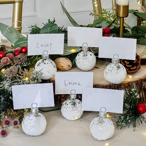 PLACE CARD HOLDERS - SNOWFLAKE ORNAMENT AND CARDS (set of 6)