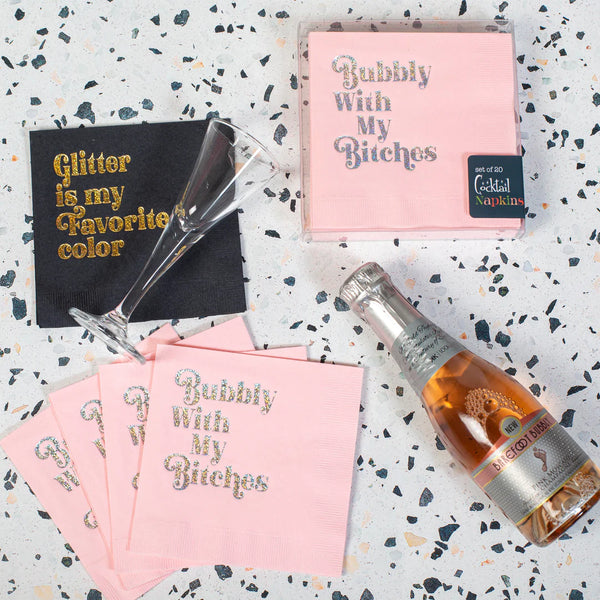 NAPKINS SMALL - WITTY BLACK BOXED SET GLITTER IS MY FAVOURITE COLOUR