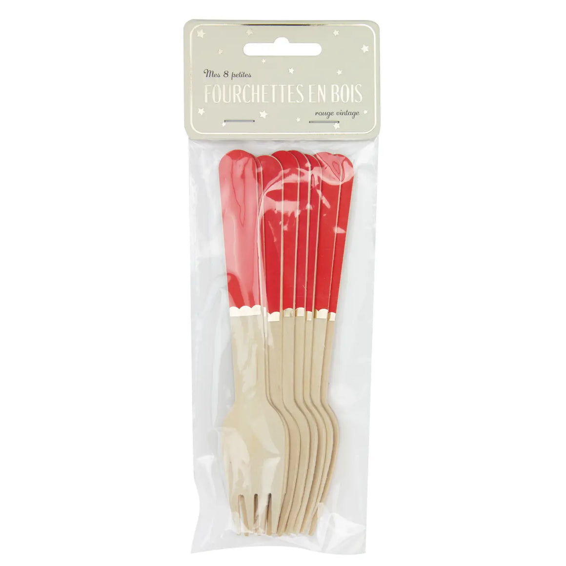 WOODEN FORK SET - RED (for 8)