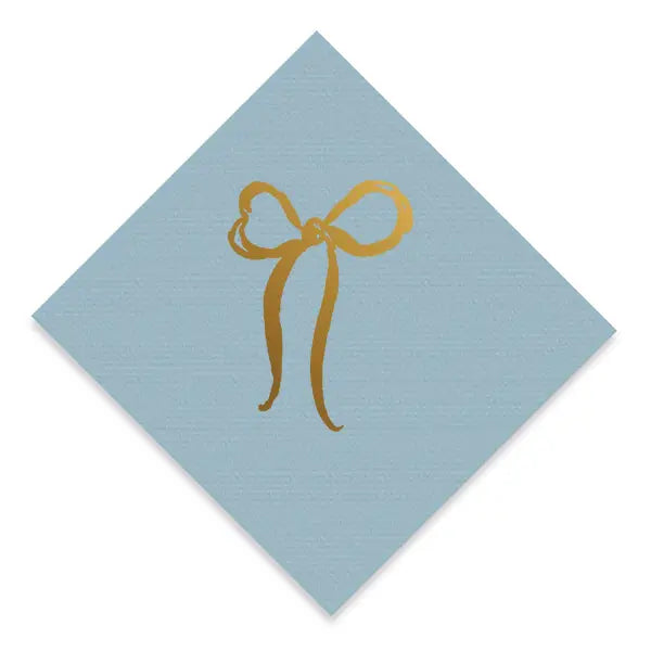 NAPKINS SMALL - BLUE WITH GOLD BOW LINEN-LIKE ULTRA THICK