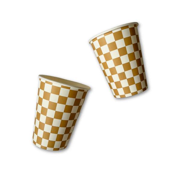 CUPS - BROWN CARAMEL CHECKERED
