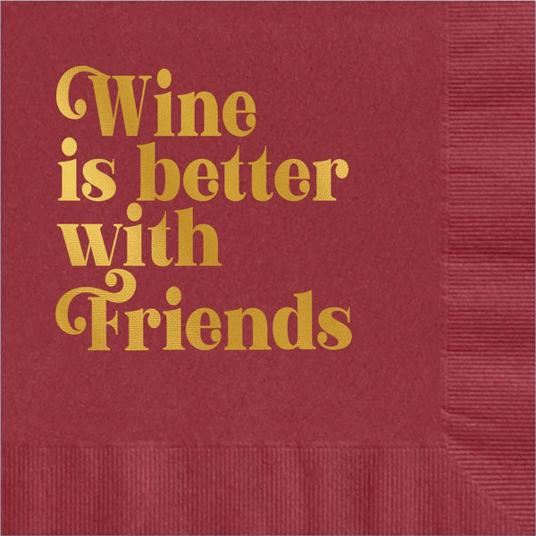 NAPKINS SMALL - WITTY RED BOXED SET BURGUNDY WINE IS BETTER WITH FRIENDS