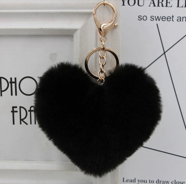 KEYCHAIN + BACKPACK PULL - BAG CHARM FLUFFY HEART POMPOM