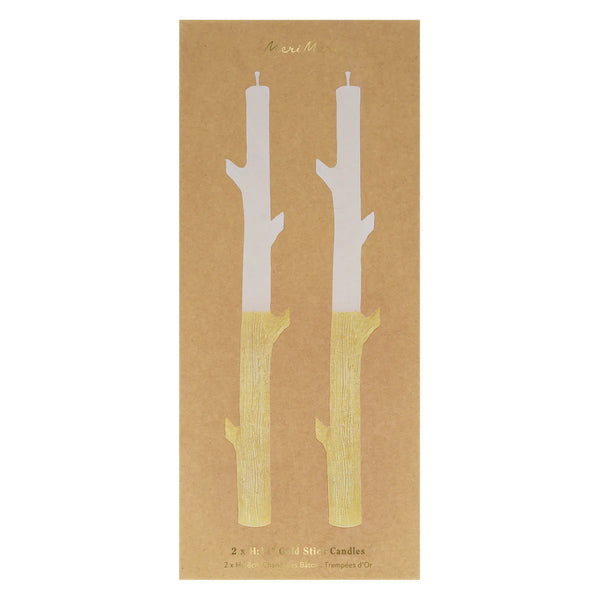 DINNER CANDLES - GOLD DIPPED STICK BRANCH MERI MERI (set of 2)