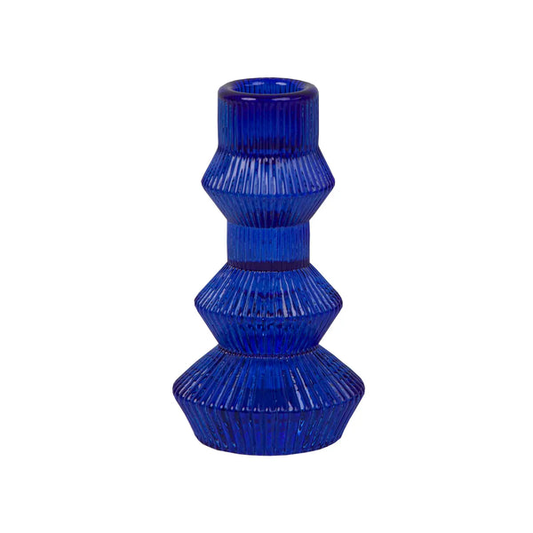 CANDLESTICK HOLDER - GLASS RIBBED 3 TIER MEDIUM