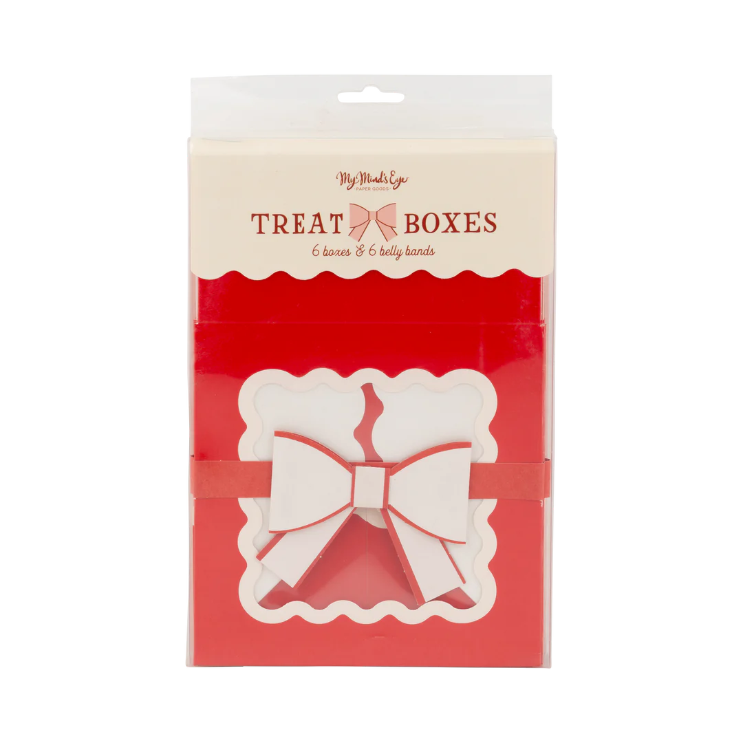 FAVOUR & TREAT BOXES - RED + WHITE RIC RAC WITH BOW