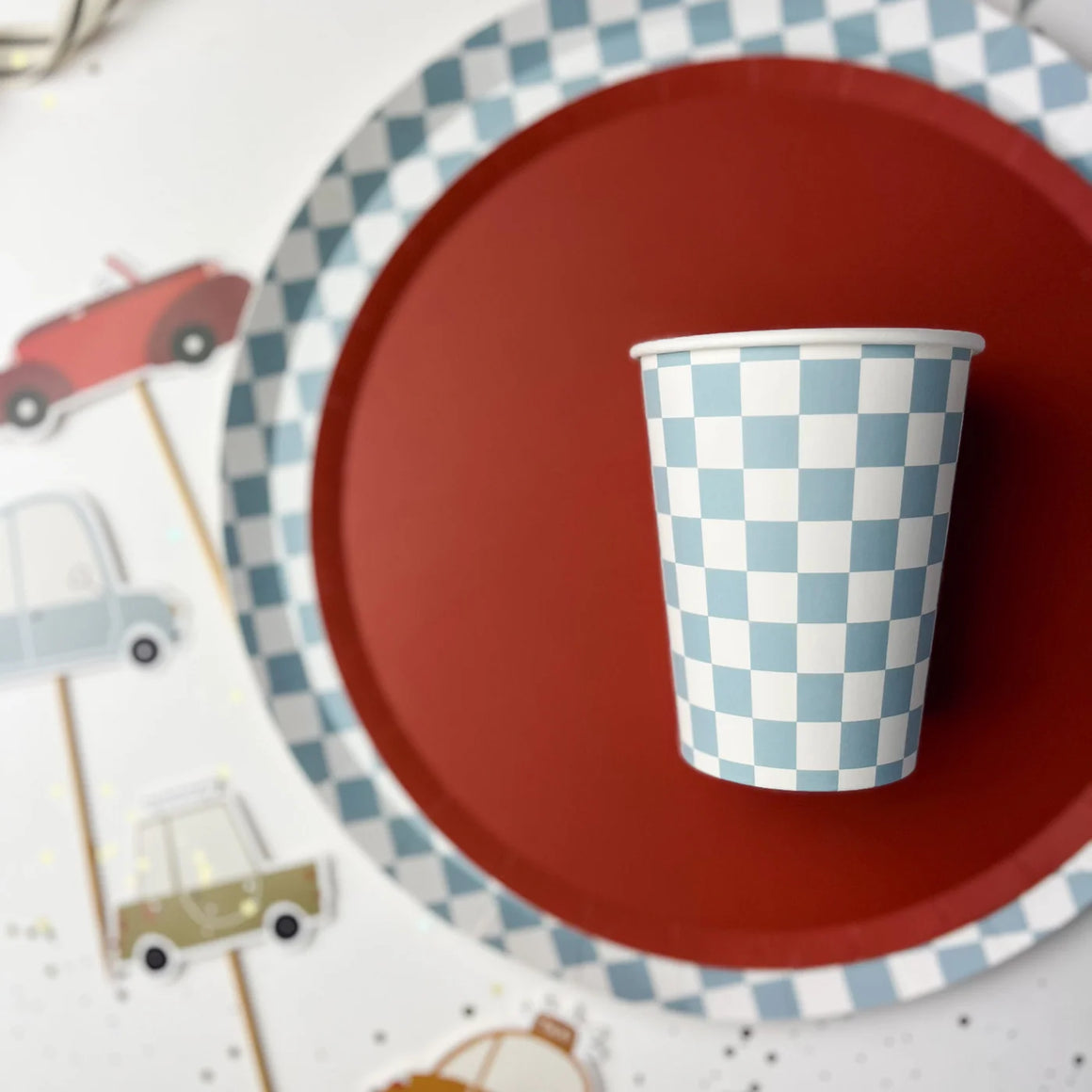 CUPS - BLUE SLATE CHECKERED