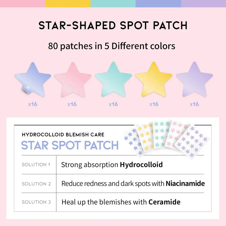 SKINCARE - OOTD STAR SPOT ACNE HYDROCOLLOID BLISH CARE PIMPLE PATCHES (box of 80)