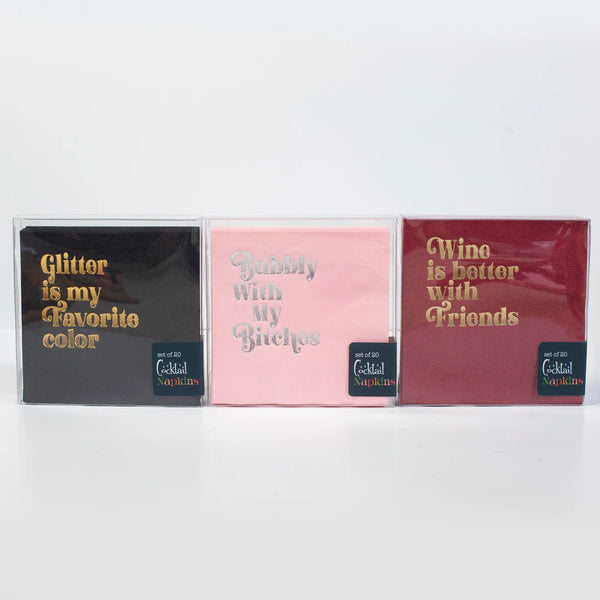 NAPKINS SMALL - WITTY RED BOXED SET BURGUNDY WINE IS BETTER WITH FRIENDS