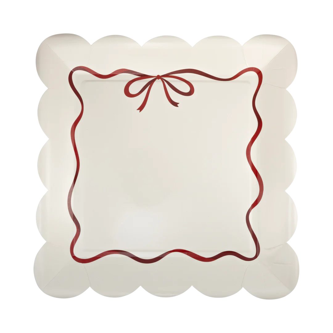 PLATES LARGE - WHITE SCALLOP WITH RED BOW