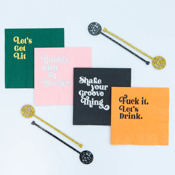 NAPKINS SMALL - WITTY BLACK BOXED SET GLITTER IS MY FAVOURITE COLOUR