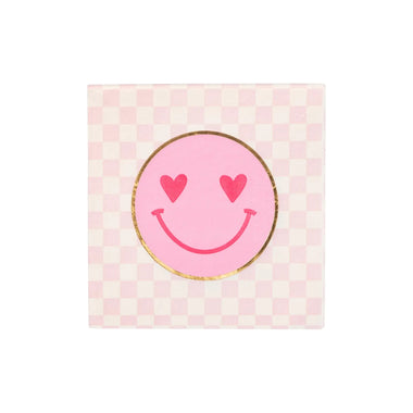 NAPKINS SMALL - PINK CHECKER PREPPY SMILEY FACE
