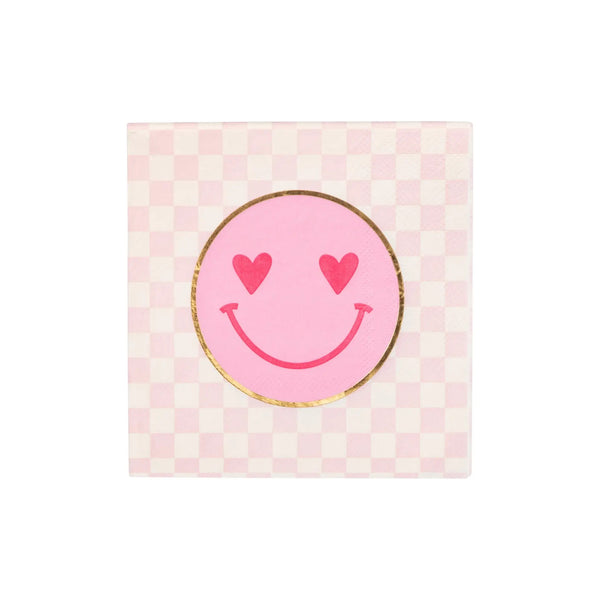 NAPKINS SMALL - PINK CHECKER PREPPY SMILEY FACE