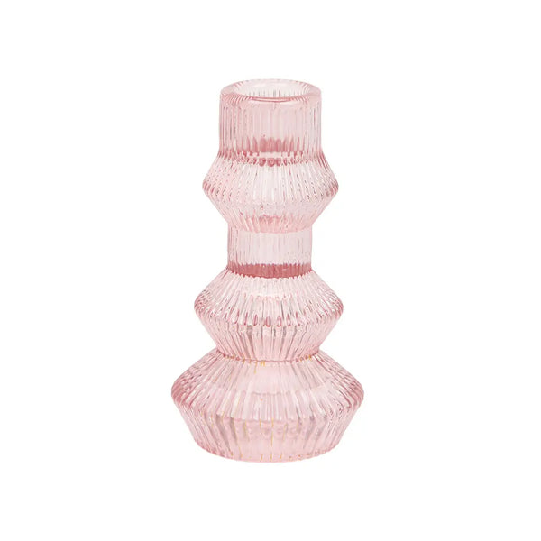 CANDLESTICK HOLDER - GLASS RIBBED 3 TIER MEDIUM