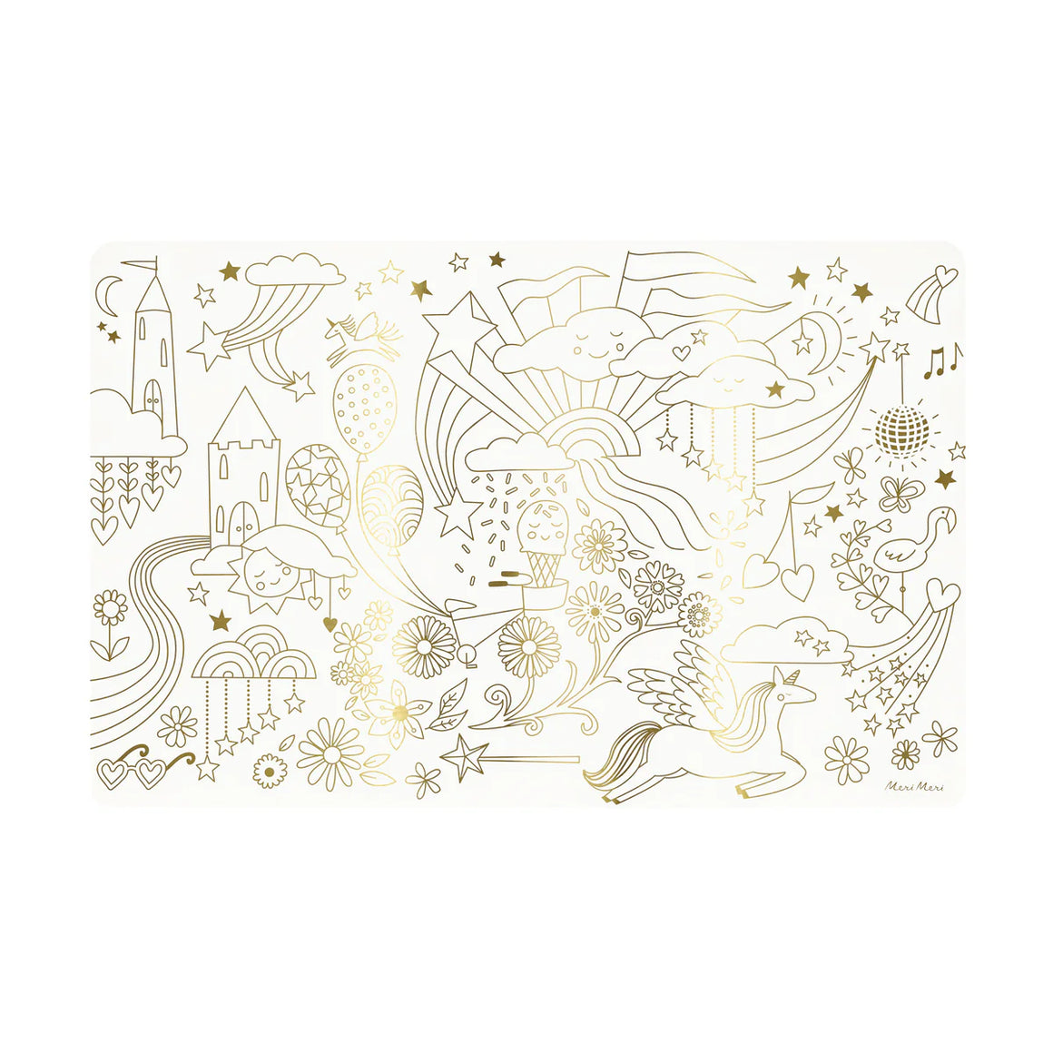 COLOURING PLACEMATS - HAPPY ICONS GOLD FOIL MERI MERI (Pack of 8)