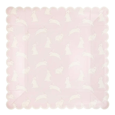 PLATES LARGE - ANIMAL BUNNY EASTER SCALLOP PINK PRINT