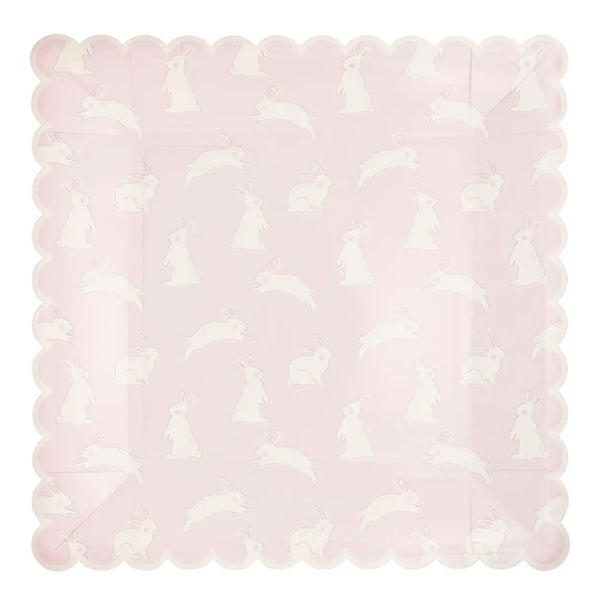 PLATES LARGE - ANIMAL BUNNY EASTER SCALLOP PINK PRINT