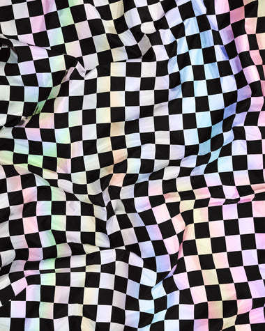 TABLECOVER FABRIC - HOLOGRAPHIC CHECK BLACK WASHABLE