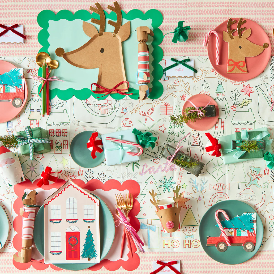 PLACEMATS - CHRISTMAS RED, GREEN & PINK MERI MERI (Pack of 8)