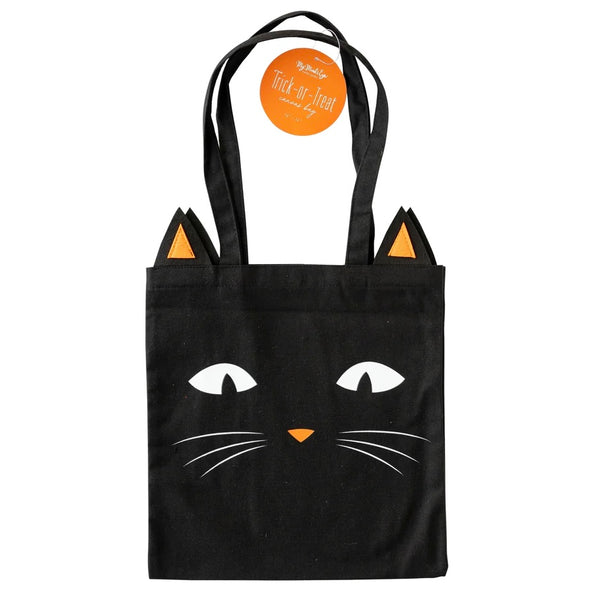 TRICK OR TREAT BAG - BLACK CAT CANVAS FABRIC
