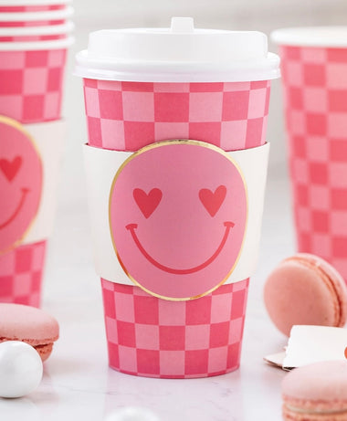TO-GO COZY CUPS - PINK PREPPY CHECKER SMILEY FACE