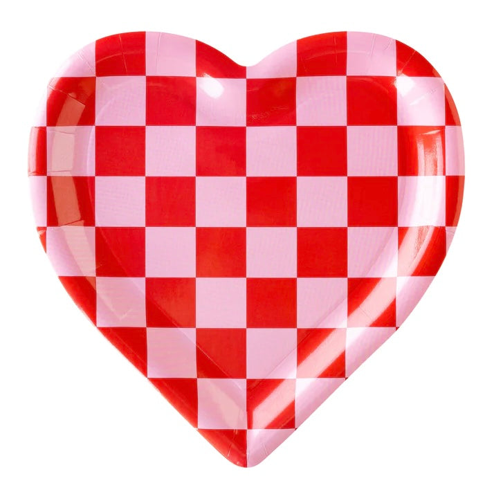 PLATES LARGE - VALENTINES CHECKERED HEART