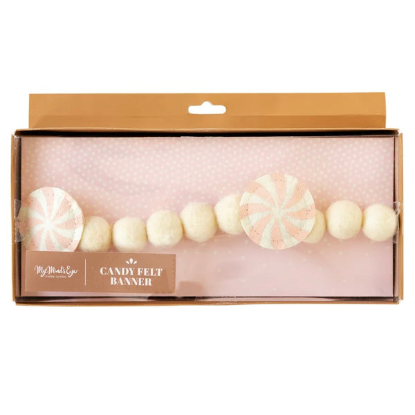 FELT BALL GARLAND - GINGERBREAD PEPPERMINT PINK