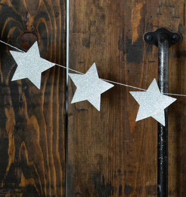 BANNER - PENNANT WHITE GLITTER STARS