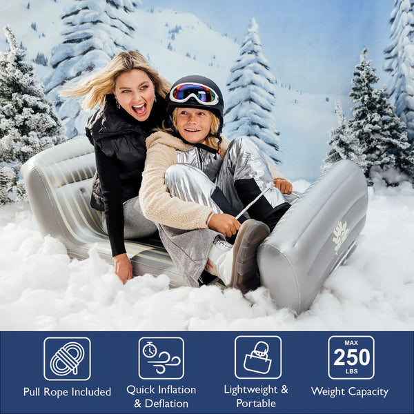 LUXE RIDE-ON SLED - SILVER STRIPE SLEIGH (Holds 1-2 riders)