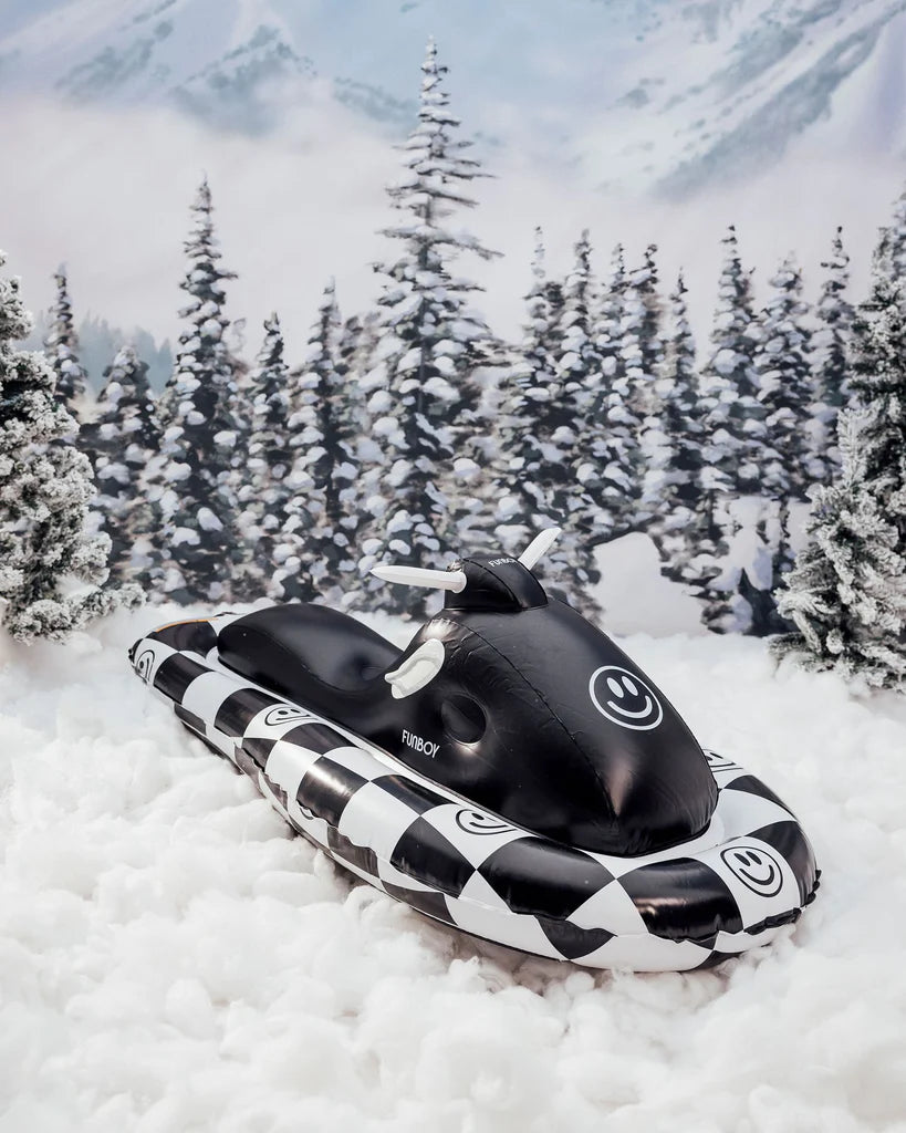 LUXE RIDE-ON SLED - CHECKERED HAPPY FACE SNOWMOBILE (Holds 1-2 riders)