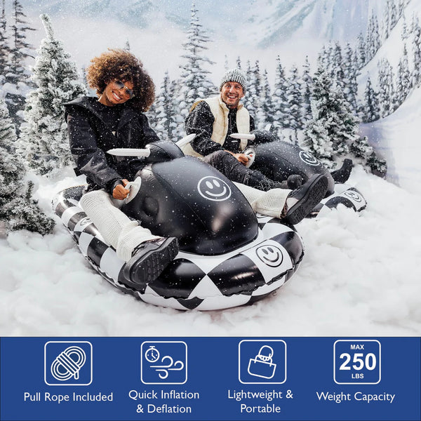 LUXE RIDE-ON SLED - CHECKERED HAPPY FACE SNOWMOBILE (Holds 1-2 riders)