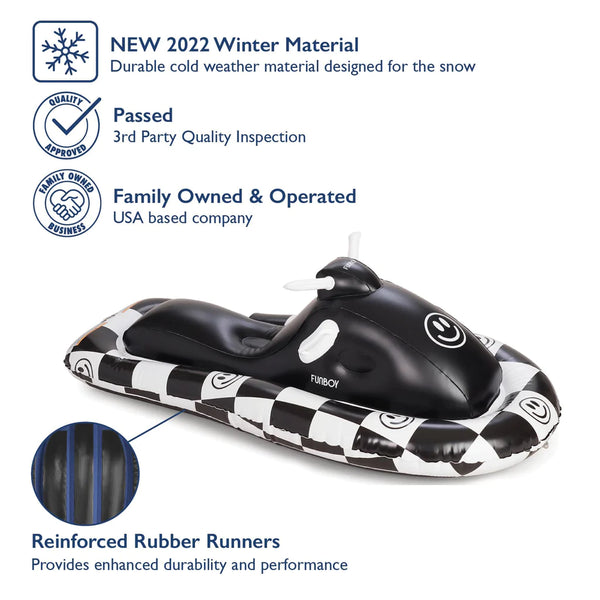LUXE RIDE-ON SLED - CHECKERED HAPPY FACE SNOWMOBILE (Holds 1-2 riders)