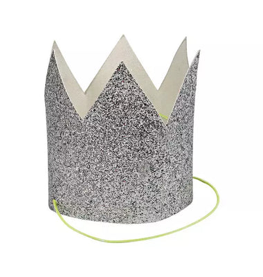 PARTY CROWNS + TIARAS - GLITTER SILVER (Pack of 8)