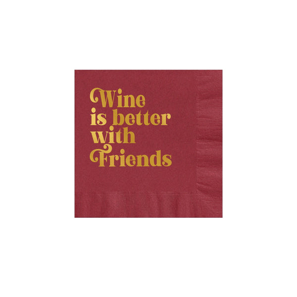 NAPKINS SMALL - WITTY RED BOXED SET BURGUNDY WINE IS BETTER WITH FRIENDS
