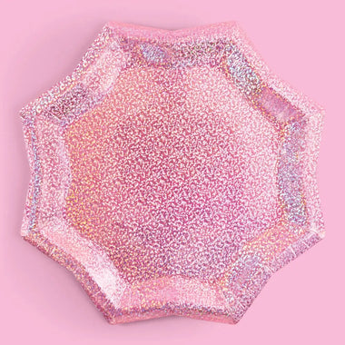 PLATES LARGE - PINK HOLOGRAPHIC STARBURST (Pack of 25)