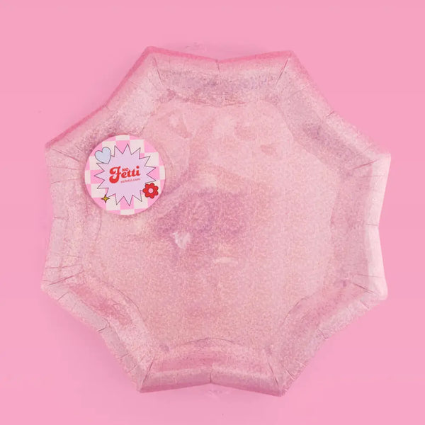PLATES LARGE - PINK HOLOGRAPHIC STARBURST (Pack of 25)