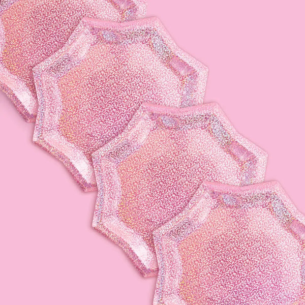 PLATES LARGE - PINK HOLOGRAPHIC STARBURST (Pack of 25)