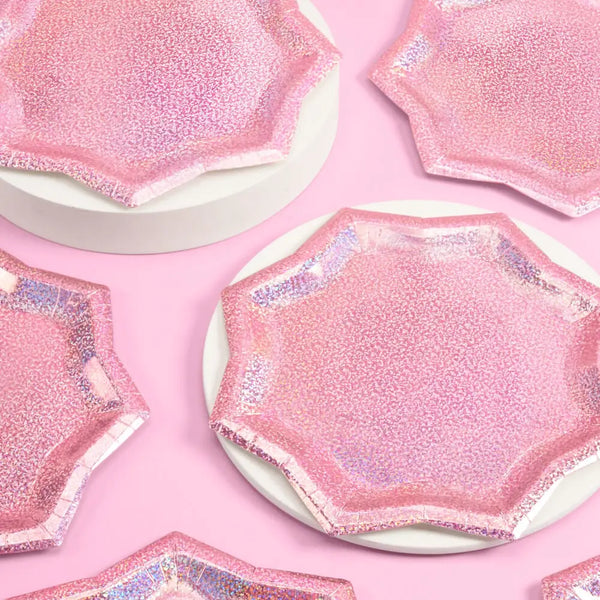PLATES LARGE - PINK HOLOGRAPHIC STARBURST (Pack of 25)