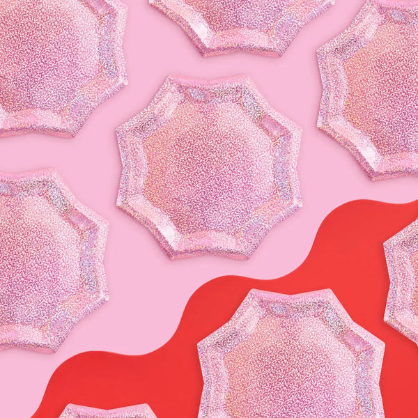PLATES LARGE - PINK HOLOGRAPHIC STARBURST (Pack of 25)