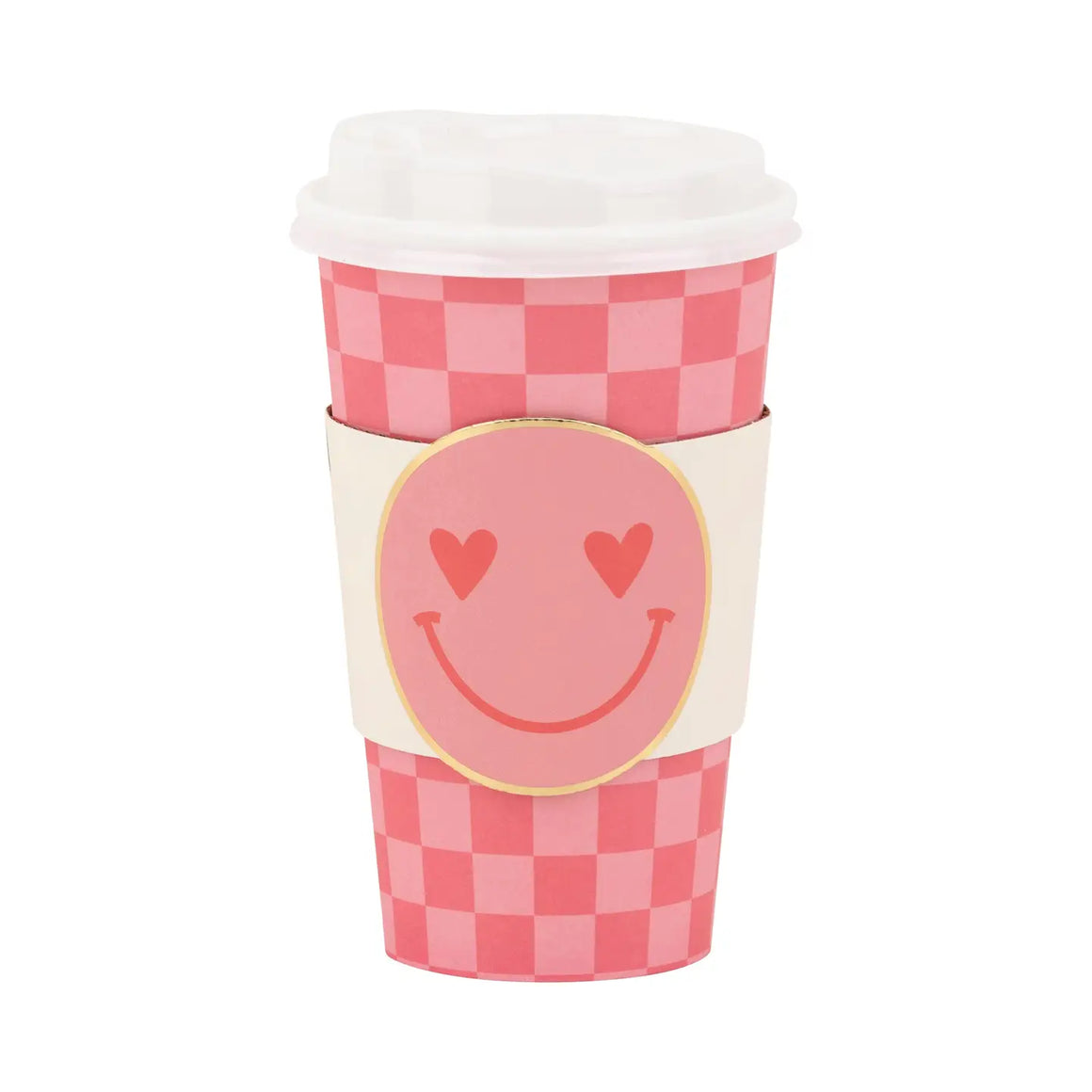 TO-GO COZY CUPS - PINK PREPPY CHECKER SMILEY FACE