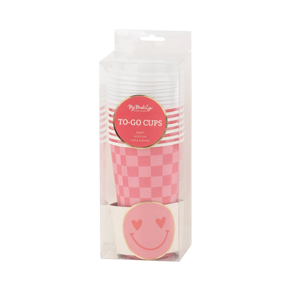 TO-GO COZY CUPS - PINK PREPPY CHECKER SMILEY FACE