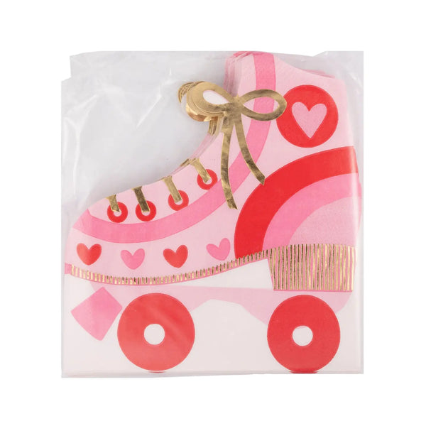 NAPKINS SMALL - MIXED GROOVY RED, PINK & GOLD RETRO ROLLERSKATE
