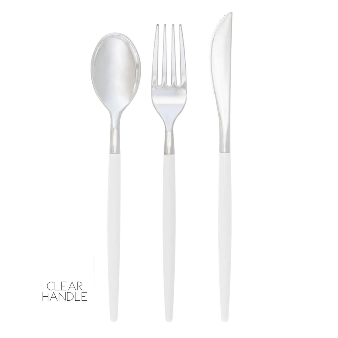 PREMIUM PLASTIC CUTLERY SET - CLEAR + SILVER (for 8)