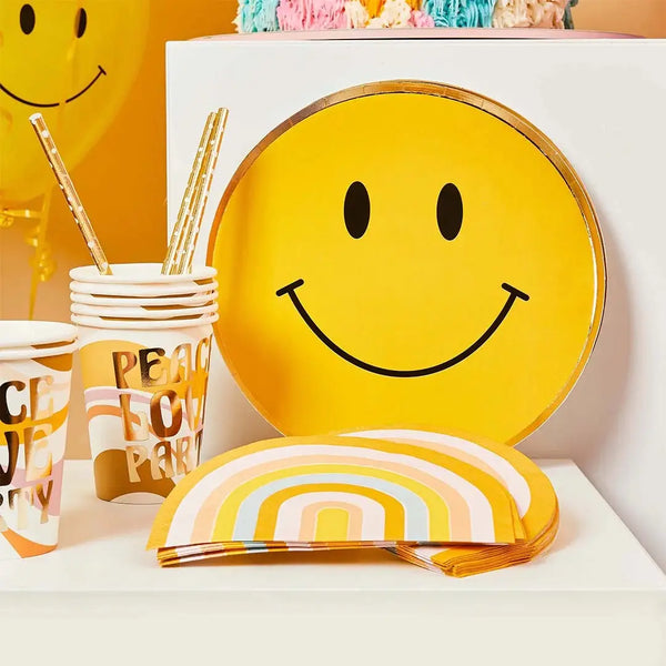 PLATES SMALL - GROOVY PEACE & LOVE SMILEY FACE YELLOW
