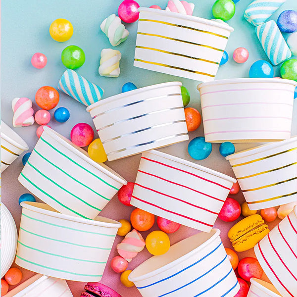 FOOD CUPS - FRENCHIE STRIPES SILVER (PACK OF 8)