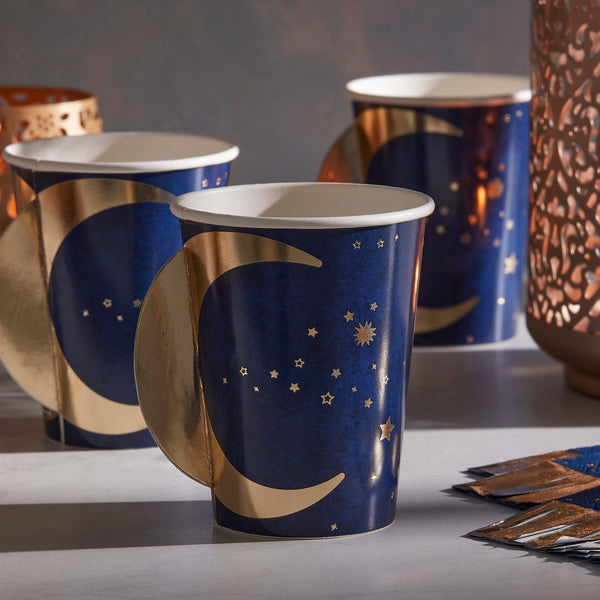 CUPS - SPACE MOON + STARS NAVY GOLD