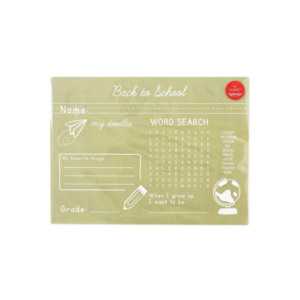 PLACEMATS - CHALKBOARD BACK TO SCHOOL ACTIVITIES (Pack of 12)