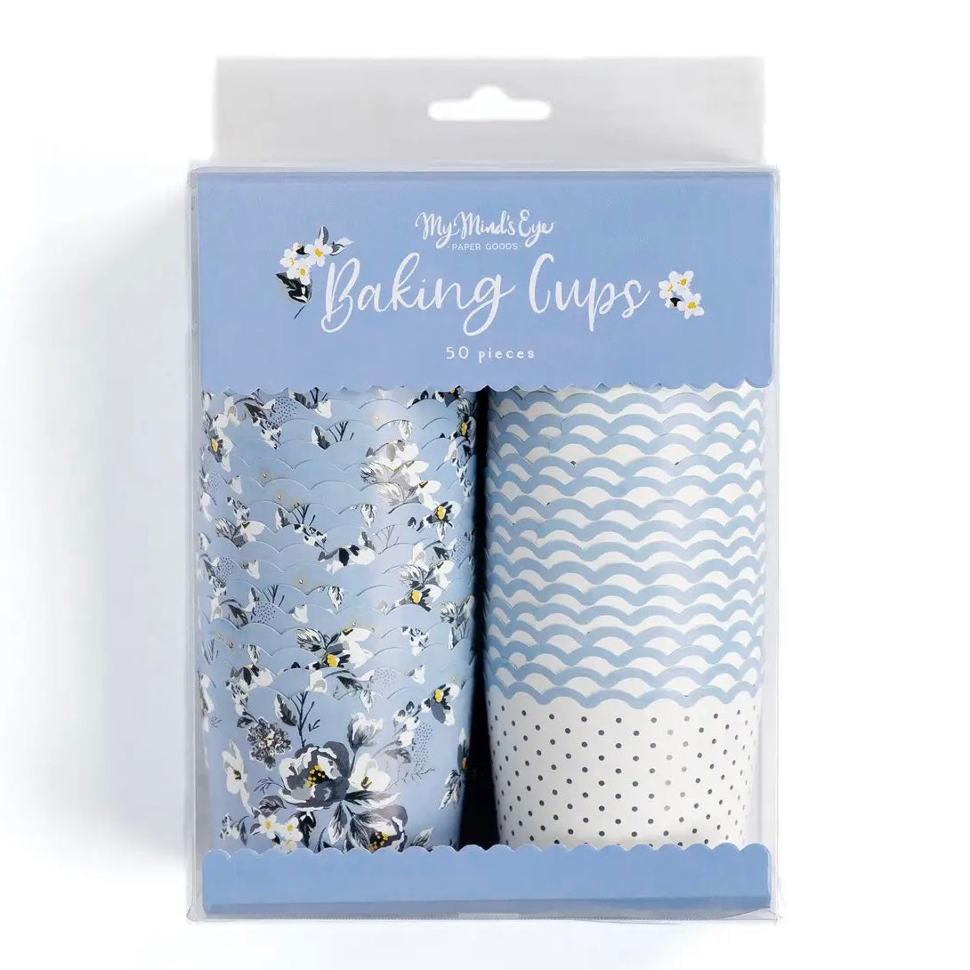 FOOD CUPS - FLORAL BLUE DOTS (PACK OF 50)