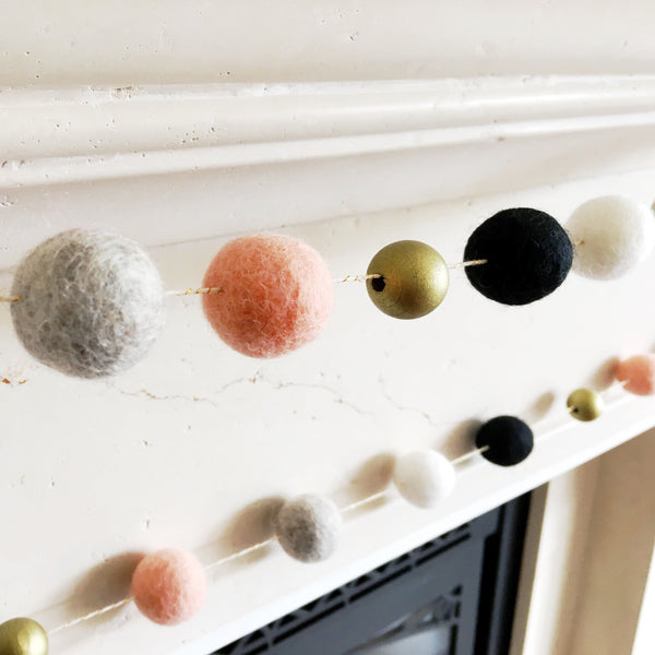 FELT + WOOD GARLAND - BLUSHING, Felt Pom Garlands, BON + CO - Bon + Co. Party Studio